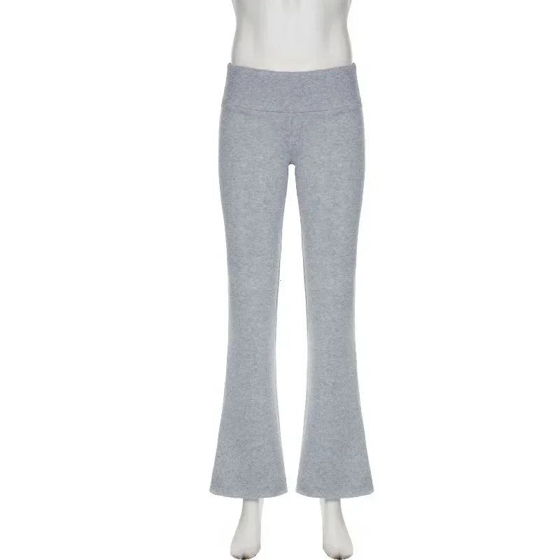 Women’s Casual Solid Flare Pants – Y2K Slim Low-Waist Bootcut Streetwear for Spring & Autumn 2024