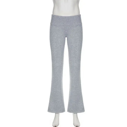 Women’s Casual Solid Flare Pants – Y2K Slim Low-Waist Bootcut Streetwear for Spring & Autumn 2024
