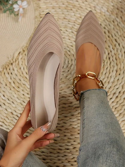 Women’s Pointed Toe Knitted Slip-On Flats – Solid Color Casual Breathable Ballet Loafers