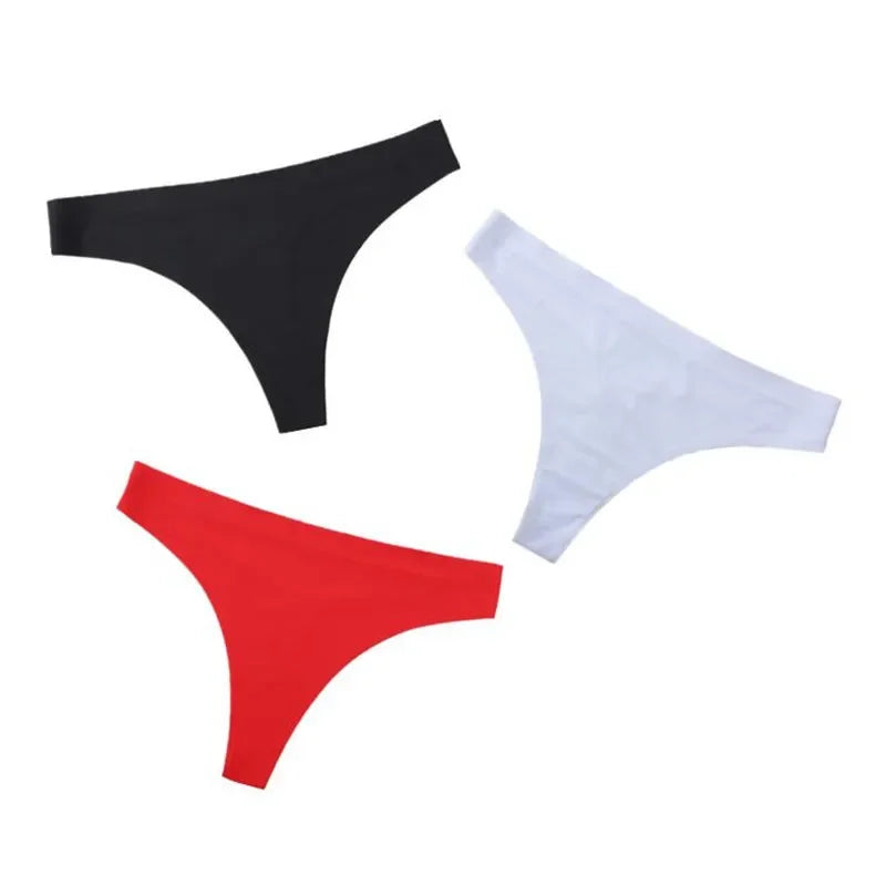 3PCS Ice Silk Seamless Thong Set for Women – Solid Low Rise Sexy G-String Sports Underwear, S-XL Sizes