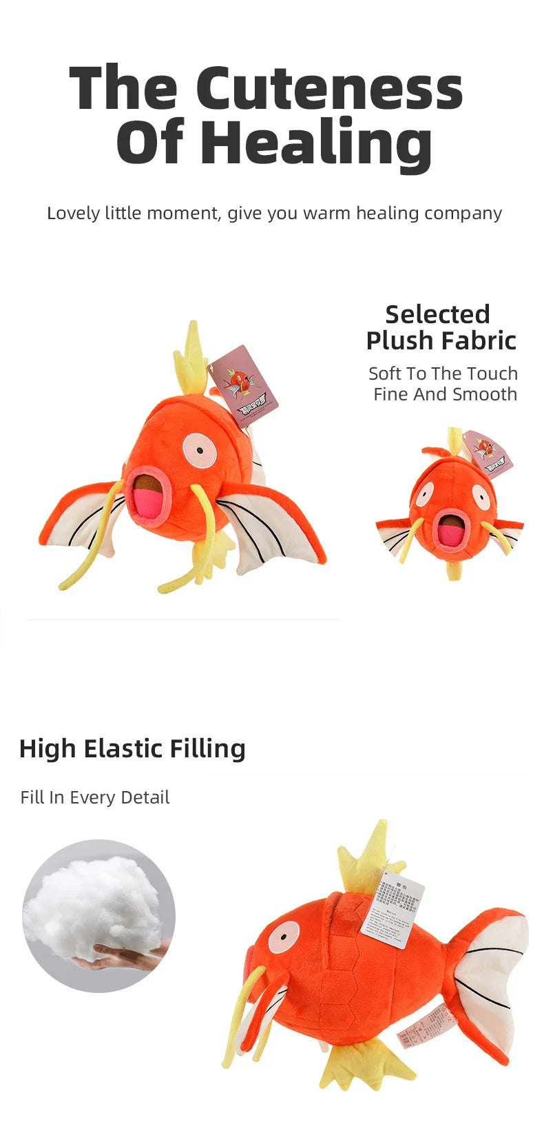 Pokemon Kawaii Magikarp Plush Toy – Cute Cartoon King of Carp Stuffed Doll Pillow Gift for Kids and Friends