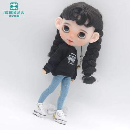 Blythe Doll Clothes – Fashion Tops, Black & White Shirts with Jeans & Plaid Pants for Azone OB22/OB24 Dolls