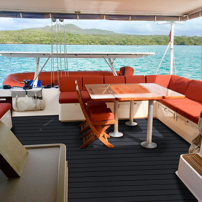 2400*450mm EVA Foam Faux Teak Boat Deck Mat – Waterproof Marine Flooring for Yachts, Motorboats & Pontoons in Brown/Black
