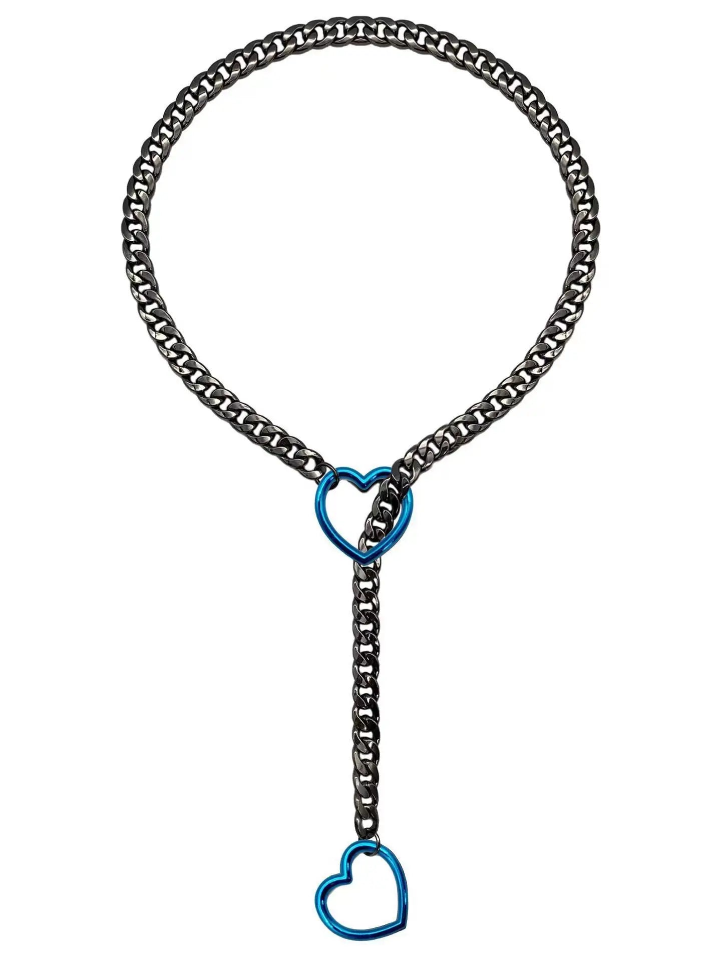 Adjustable Stainless Steel Cuban Link Necklace - Heart O Ring Punk Rock Chain Jewelry for Daily Party Wear