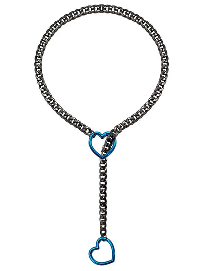 Adjustable Stainless Steel Cuban Link Necklace - Heart O Ring Punk Rock Chain Jewelry for Daily Party Wear
