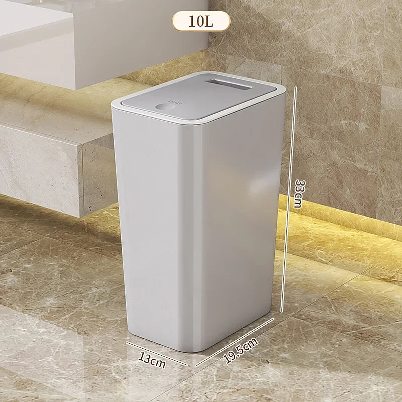 10L Odor-Proof Trash Can — One-Touch Modern Plastic Bin for Bathroom & Kitchen, Leakproof & Space-Saving Design