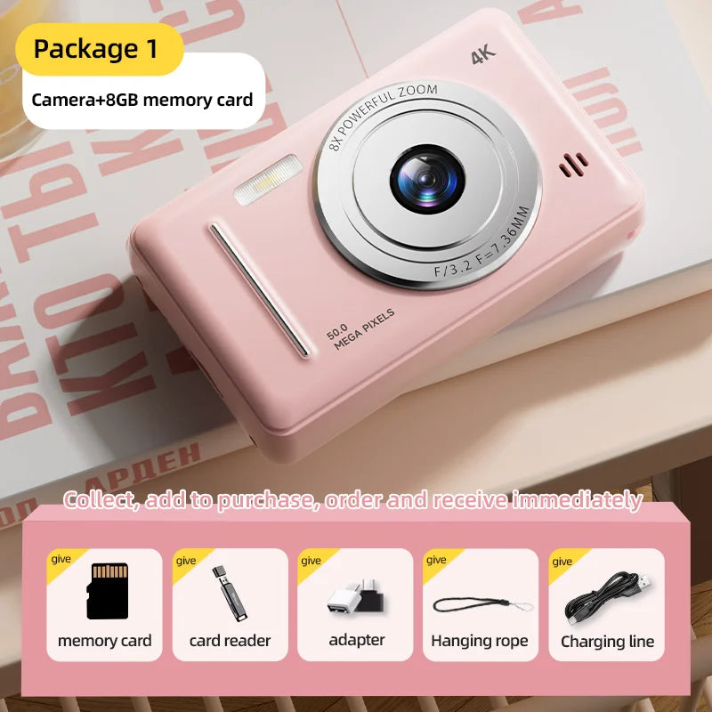 4K Retro CCD Portable Digital Camera – Entry-Level Dual Camera with Flash, 50MP, Auto Focus & Anti-Shake