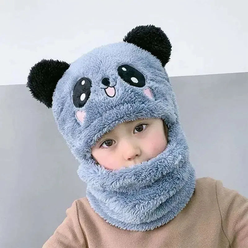 Fashionable Autumn & Winter Children's Cartoon Hat & Scarf Set - Double Layer Wool Warm Hat for Boys & Girls