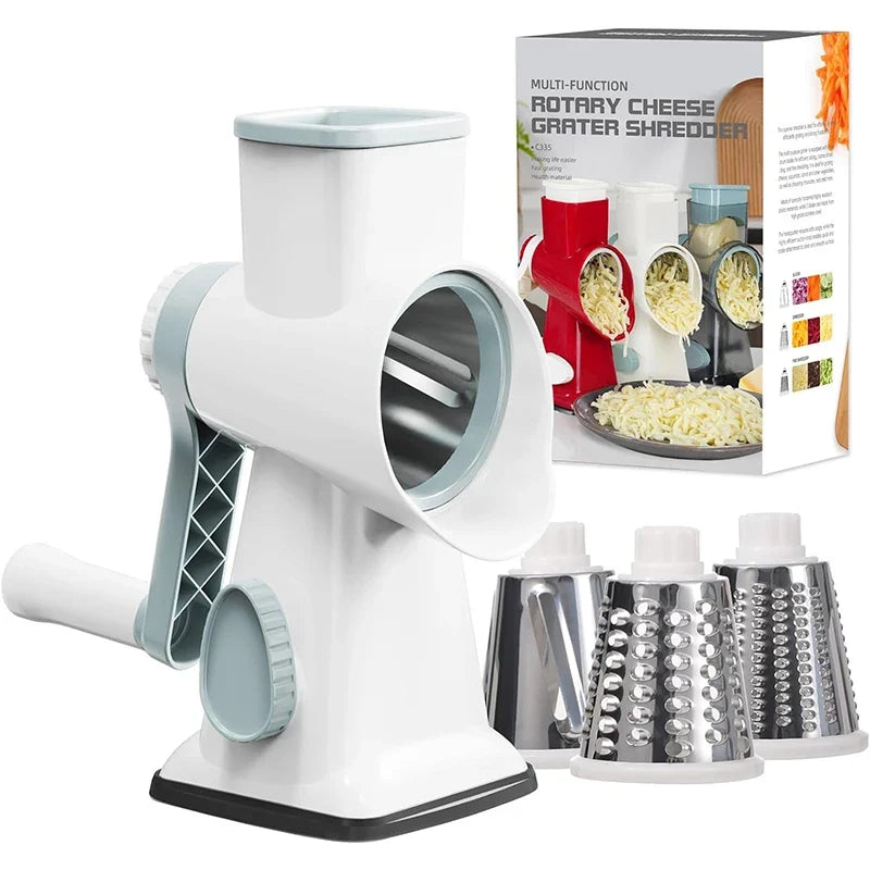LMETJMA 3-in-1 Rotary Cheese Grater - Manual Vegetable Slicer, Nut Grinder & Shredder Kitchen Tool