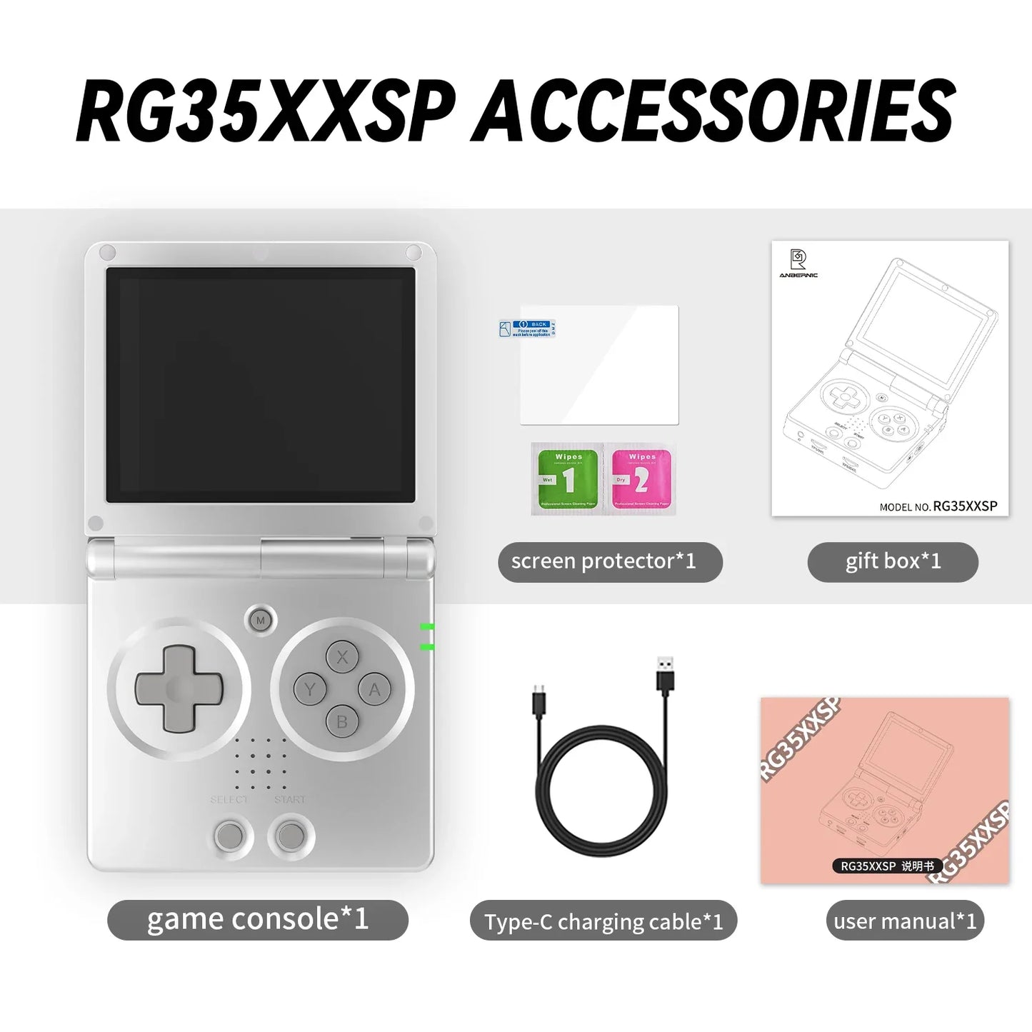 ANBERNIC RG35XXSP Retro Handheld Game Console – 3.5'' IPS Screen, 3300mAh Battery, HDMI Out, Bluetooth 4.2, 5K Games