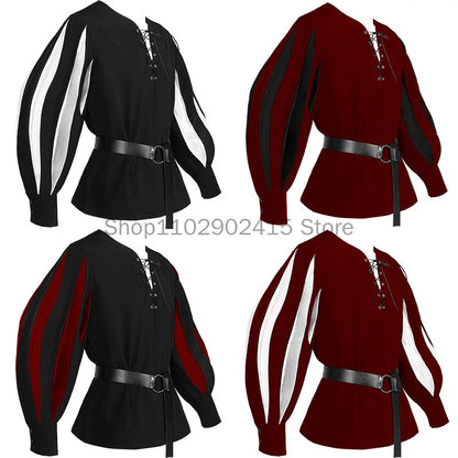 Men’s Medieval Warrior Tunic – Landsknecht Shirt, German LARP Pirate Lace-Up Top for Halloween & Renaissance Costume