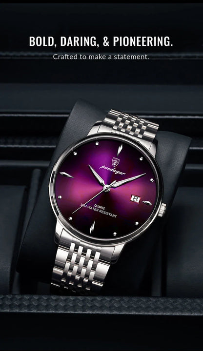POEDAGAR Luxury Men's Sports Watch — Waterproof Luminous Stainless Steel Quartz Wristwatch with Date