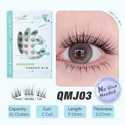 Yelix Self-Adhesive False Eyelashes — Reusable DIY Cluster Lashes, Glue-Free, Natural Soft