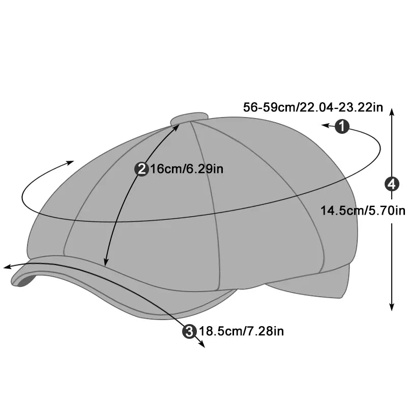 Men's Retro Newsboy Cap - Octagonal Flat Hat with Herringbone Design, British Painter Style Beret for Autumn and Winter