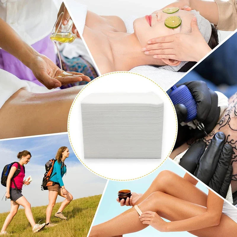 100pcs Disposable White Salon & Massage Table Covers – Breathable Non-Woven Spa & Tattoo Bedsheets