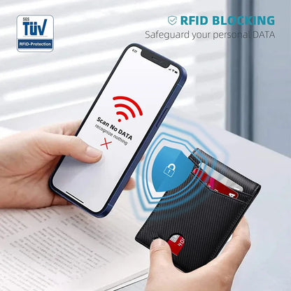 RFID Carbon Fiber Slim Wallet for Men – Luxury Money Bag, Thin Card Holder, Small Short Billfold Purse