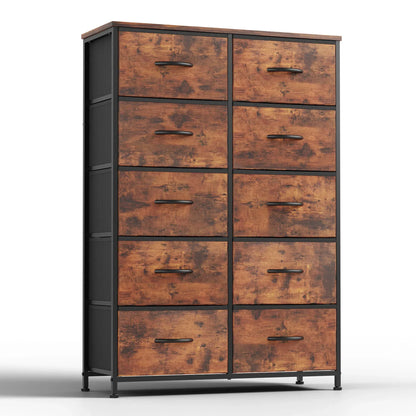 Bedside Table with 10 Fabric Drawers – Steel Frame Nightstand Storage Cabinet for Bedroom Clothes Organizer