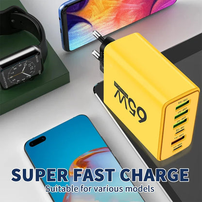 USB Type C 6-Port Wall Charger - PD Fast Charging for iPhone 15/14 Pro Max, Samsung, Xiaomi, Huawei Mobile Phones