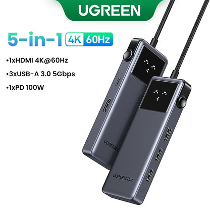 UGREEN Uno 6-in-1 USB-C Hub – 4K60Hz, PD100W, 10Gbps USB3.2 Splitter Adapter for Laptop & MacBook Pro/Air