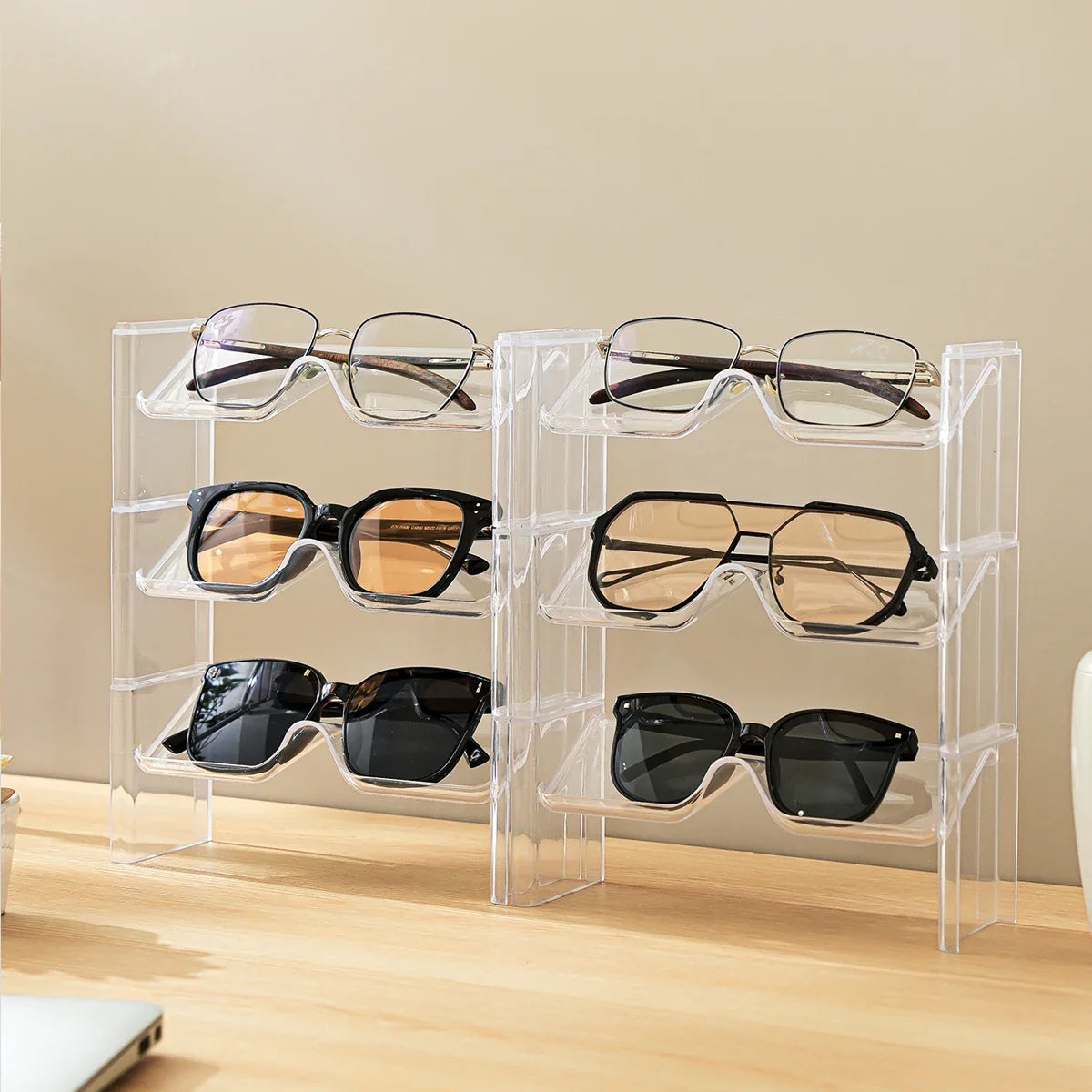 2-Pack Transparent Stacking Glasses Rack – Desktop Sunglasses Display Holder
