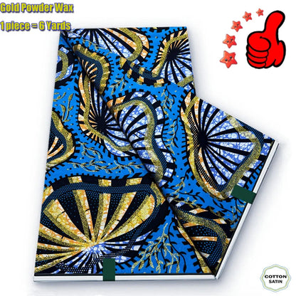 2026 African Real Wax Fabric - 100% Cotton Ankara Glitter Gold Print Batik Pagne for Women’s Fashion & Sewing