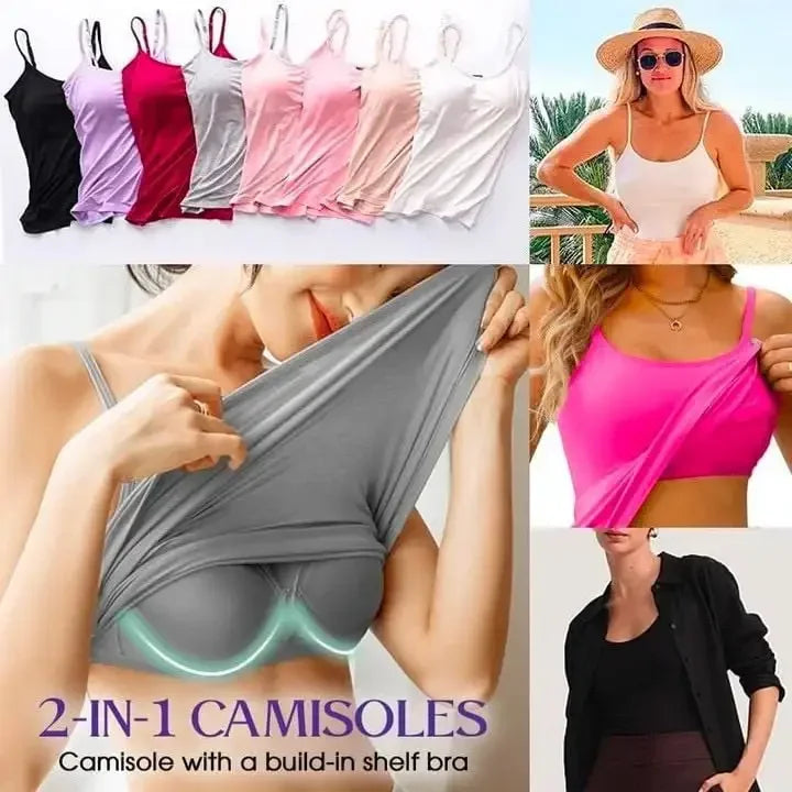 Women Cami Bra Top - Built-In Padded Bra Camisole Vest for Sleepwear, Home Wear & Casual Style