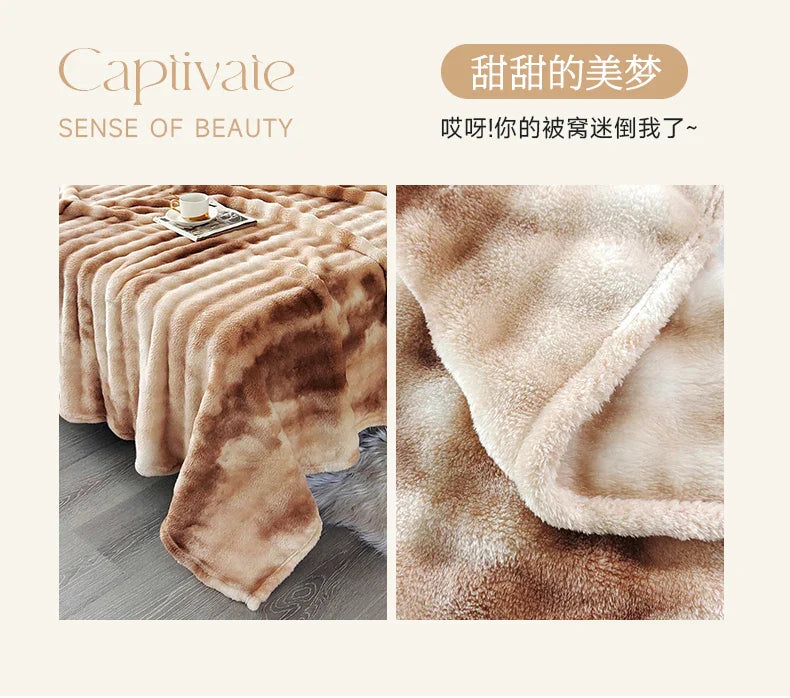 2025 Gradient Color Bubble Fleece Blanket – Double-Sided Milk Fleece Sofa & Air Conditioner Nap Blanket