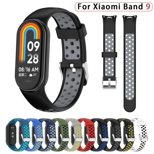 Two-Color Silicone Sport Strap for Xiaomi Mi Band 9 & 8 – Breathable Smartwatch Wristband Accessory