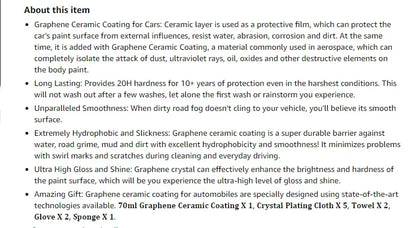 Graphene Ceramic Coating – 12H/20H Self-Healing UV Protection for Professional Car Detailing (10+ Years)