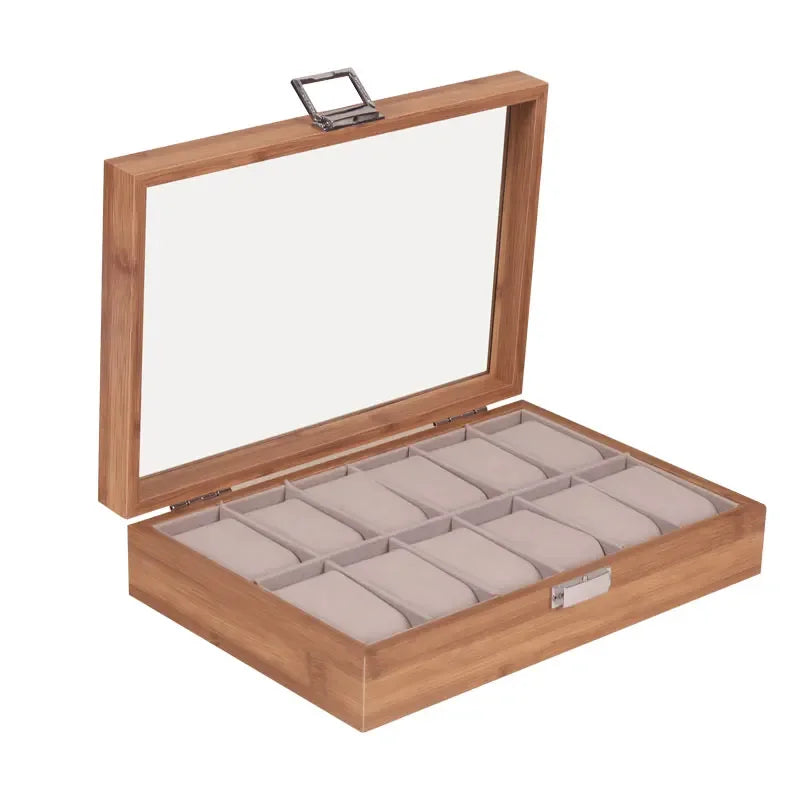 Bamboo Watch Box with Transparent Lid — 3/6/10/12 Grid Chinese Style Watch Storage Case for Men, Birthday Gift
