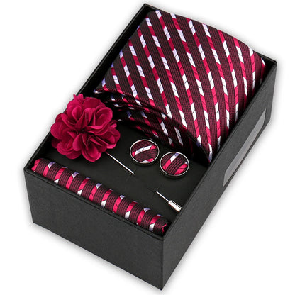 Men’s 4-Piece Tie Set Gift Box - Elegant Necktie with Handkerchief, Cufflinks & Brooch for Business, Wedding & Suit Accessories
