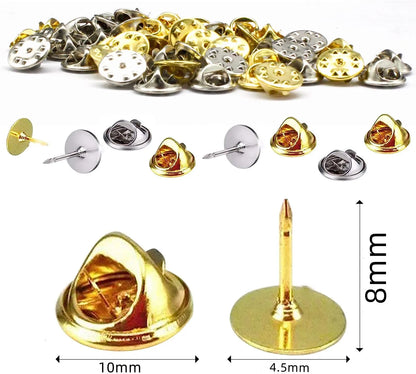 50-Set Brooch Pin Holders – Tie, Hat & Badge Backings with Flat Base & Butterfly Clasp for DIY Jewelry Findings