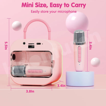 Haomuren Mini Karaoke Machine for Kids – Portable Bluetooth Speaker with 2 Mics, All-in-One Home Party Toy & Gift for Girls