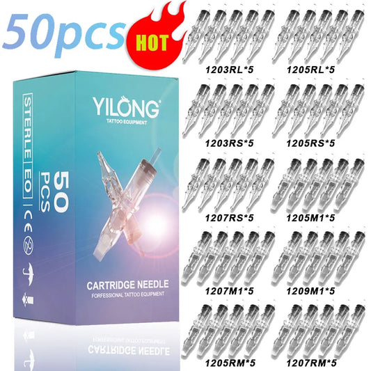 20/50PCS Transparent Tattoo Cartridge Needles — Disposable Sterilized RL RS M1 CM for Tattoo Machine Pen