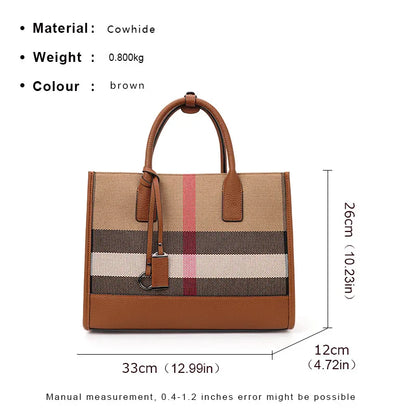 Aidrani Women’s Plaid Canvas Handbag – Classic Large Capacity Cowhide Single Shoulder Crossbody Bag