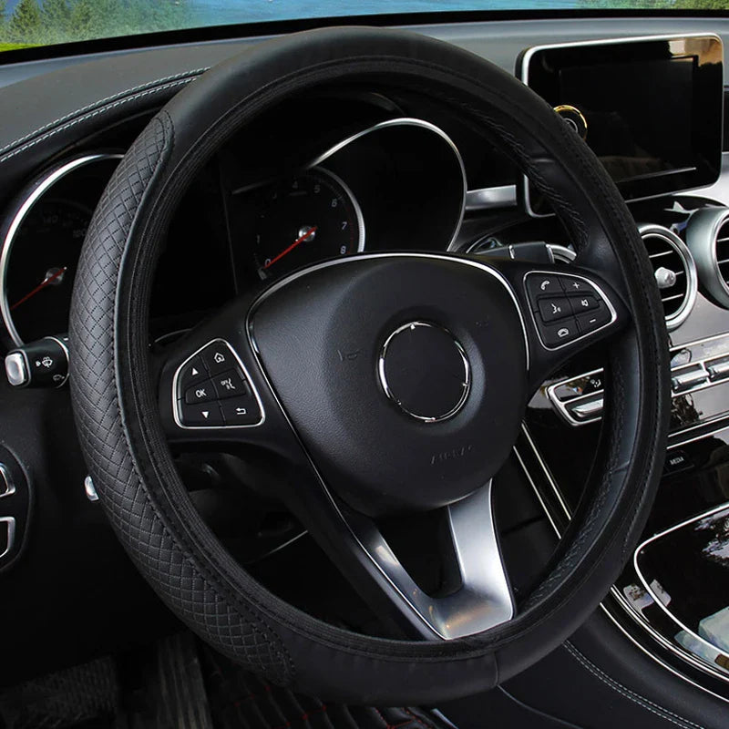 Universal Car Steering Wheel Cover - Microfiber Leather, Anti-Slip & Breathable, Fits 37-39cm Steering Wheels