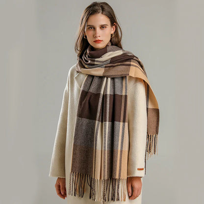 Warm Cashmere Blanket Scarf for Women - Fashionable Plaid Pashmina Shawl with Tassels, Thick Winter Wrap, Casual Poncho