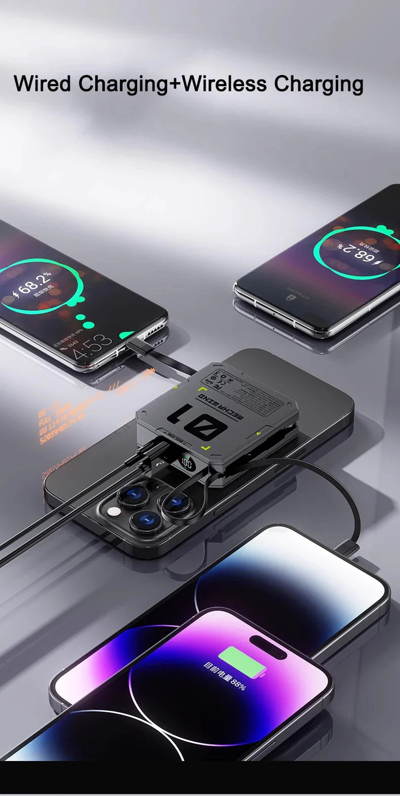 10000mAh Magnetic Wireless Power Bank - 22.5W Fast Charging, Portable Mini External Battery Charger with Cable for Xiaomi
