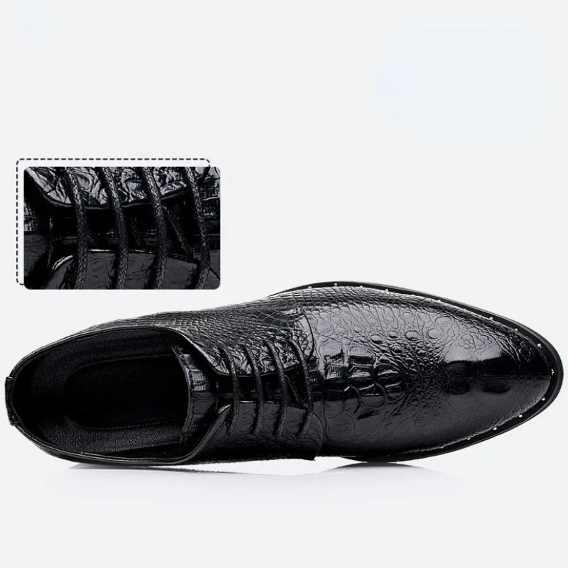 Men’s Genuine Leather Crocodile Pattern Oxford Shoes - Luxury Lace-Up Wedding Party Business Office Dress Shoes