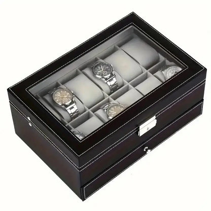 PU Leather Jewelry & Watch Organizer Box — Storage Case for Rings, Earrings, Bracelets, Perfect Gift Casket