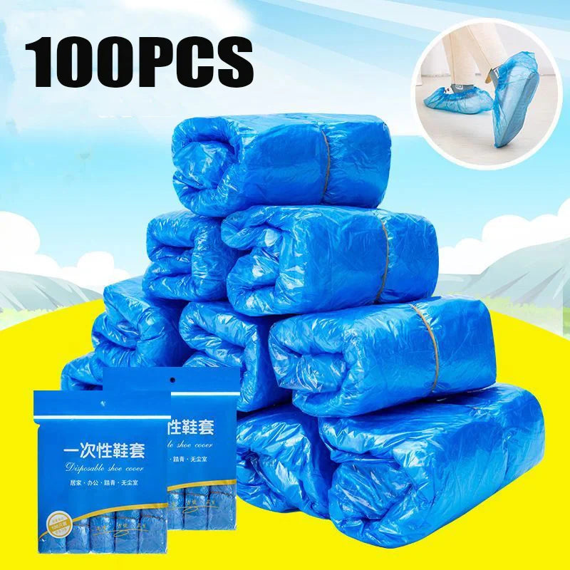 100PCS Disposable Waterproof Boot Covers – Non-Slip Plastic Overshoes for Rain & Mud Protection