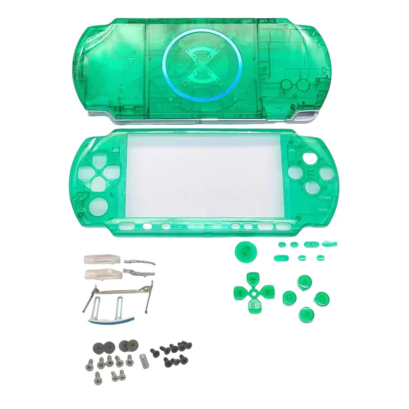 Clear Green Replacement Shell for PSP 3000/3001/3002/3003 – Front & Back Faceplate Cover with Repair Buttons & Stickers