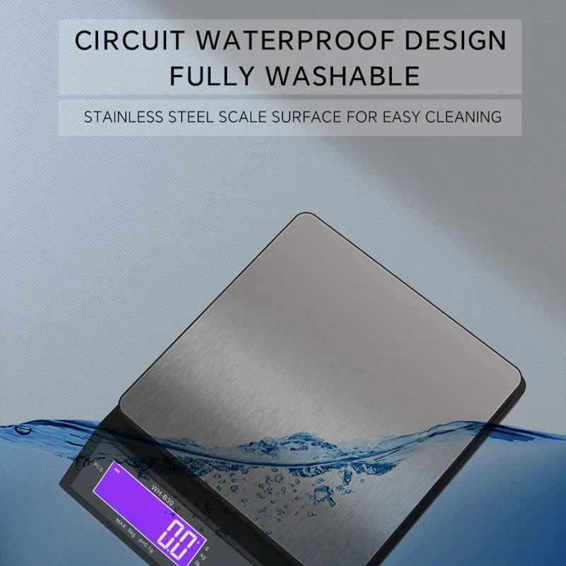 5kg/0.1g and 10kg/1g Digital Electronic Kitchen Scale, LCD Display, Fully Waterproof Stainless Steel Weighing Tool for Baking