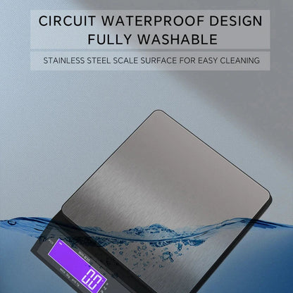5kg/0.1g and 10kg/1g Digital Electronic Kitchen Scale, LCD Display, Fully Waterproof Stainless Steel Weighing Tool for Baking