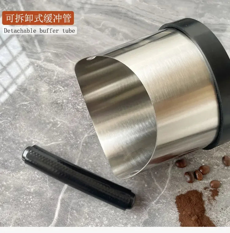 Stainless Steel Coffee Knock Box – Non-Slip Espresso Ground Bin with Rubber Ring and Beveled Design
