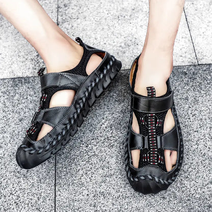 Cungel Men's Genuine Leather Sandals - Summer Roman Beach Shoes & Casual Outdoor Sandalias