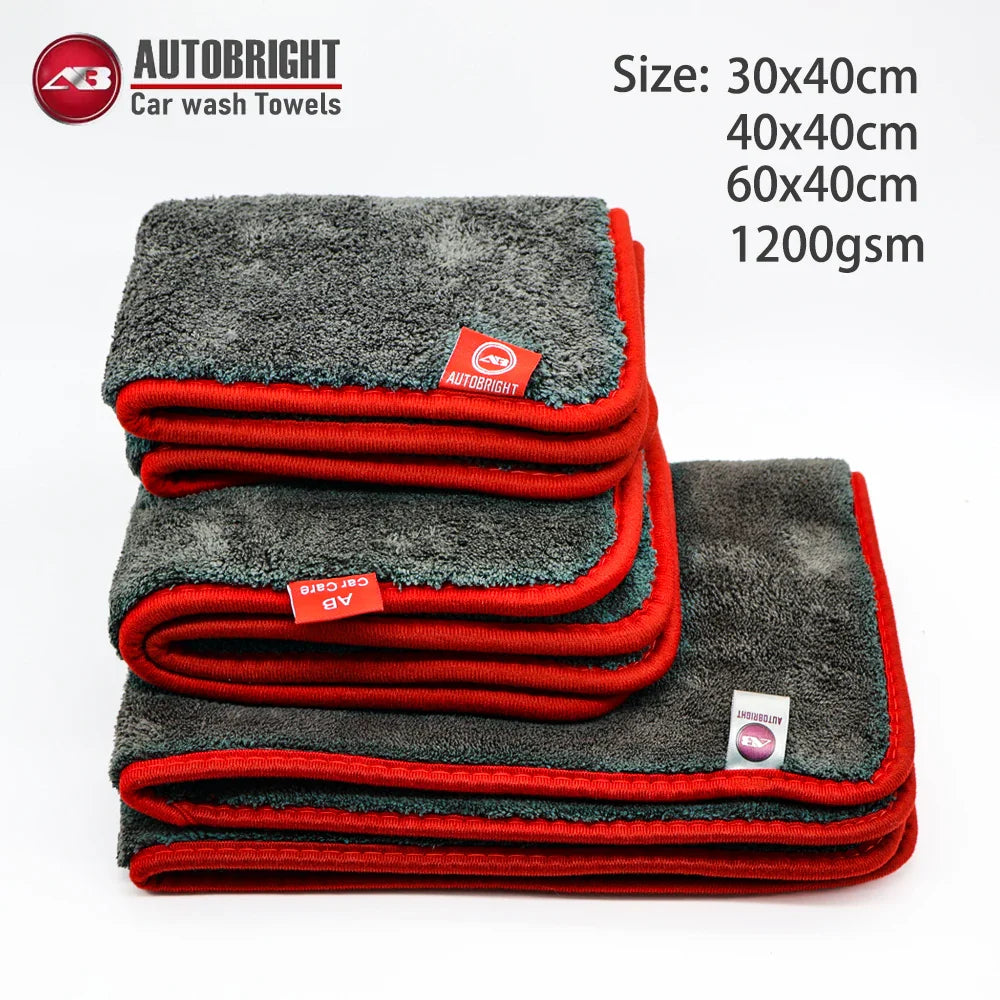 AUTOBRIGHT 1200GSM Microfiber Car Cleaning Towels – Ultra-Soft Wash & Dry Cloths
