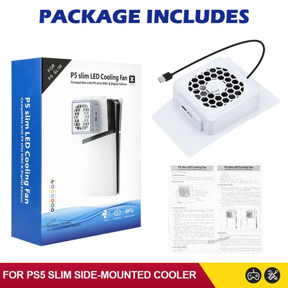 NEW Side-Mounted Cooling Fan for PS5 Slim – LED Light & 2 USB Ports Game Console Cooler Accessory