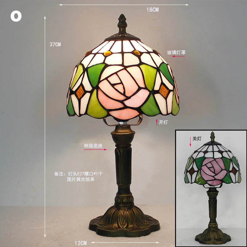 Retro Stained Glass Table Lamp – Colorful E27 Art Lampshade, Mediterranean Baroque Style Bedside Bedroom Décor Light