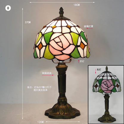 Retro Stained Glass Table Lamp – Colorful E27 Art Lampshade, Mediterranean Baroque Style Bedside Bedroom Décor Light